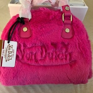 Von Dutch Limited Edition Pink Faux Fur Small Bowling Bag BRAND NEW WITH TAG